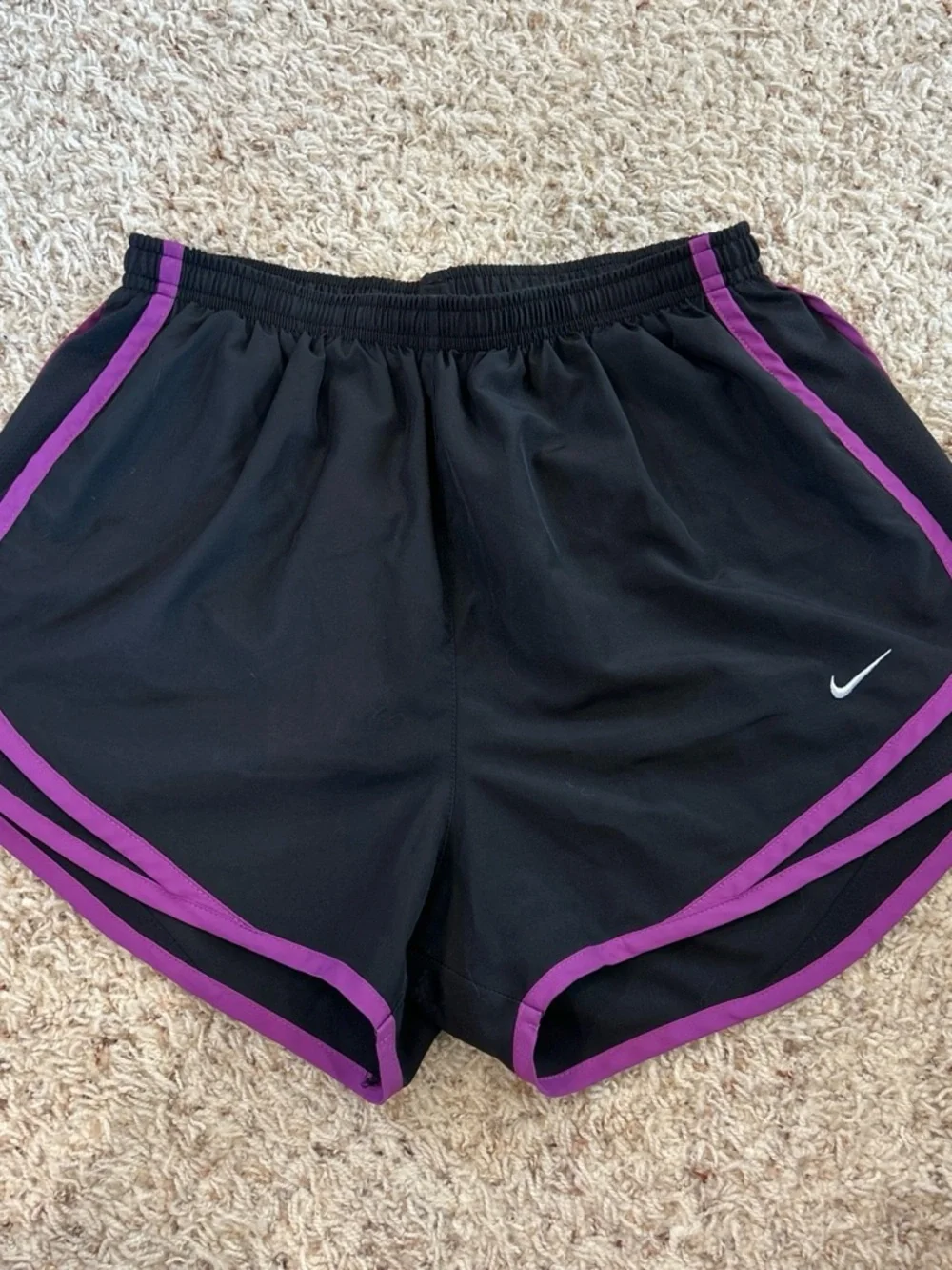 Nike Women’s Black Athletic Shorts with Purple Trim